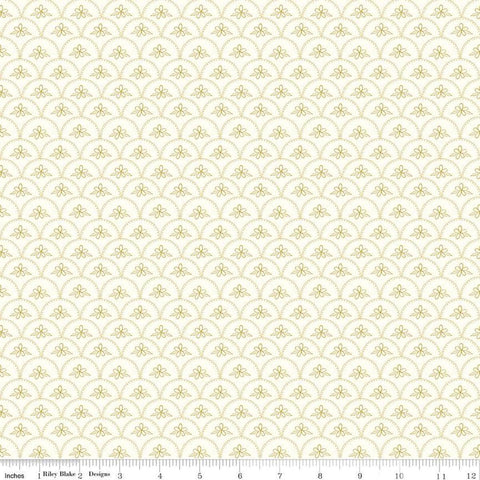 Image of the Stay Wild Baptist Fan Cream quilting cotton fabric by Amanda Niederhauser by Riley Blake Designs. Features  a scalloped pattern with a flower on a cream white background. 
Cute Little Fabric Shop