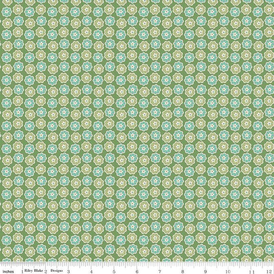 Image of the Home Town Holiday Wreath Clover by Riley Blake Designs. Features clustered flowers on a green background
Cute Little Fabric Shop