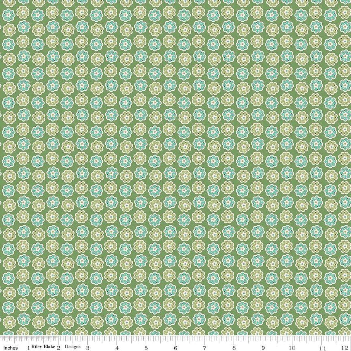 Image of the Home Town Holiday Wreath Clover by Riley Blake Designs. Features clustered flowers on a green background
Cute Little Fabric Shop