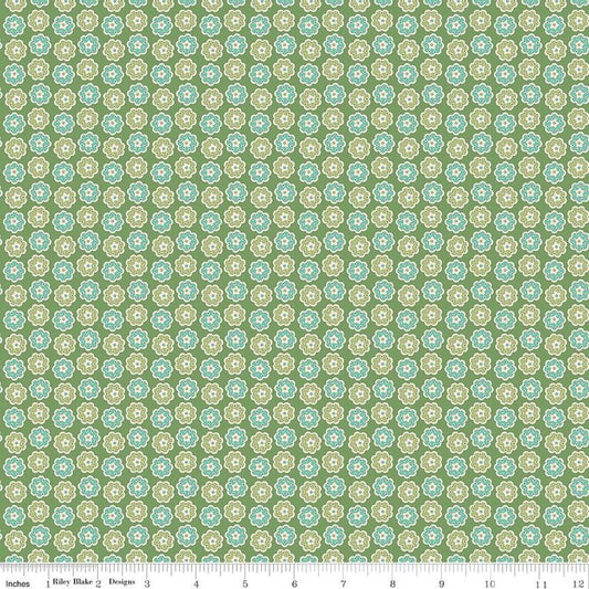 Image of the Home Town Holiday Wreath Clover by Riley Blake Designs. Features clustered flowers on a green background
Cute Little Fabric Shop