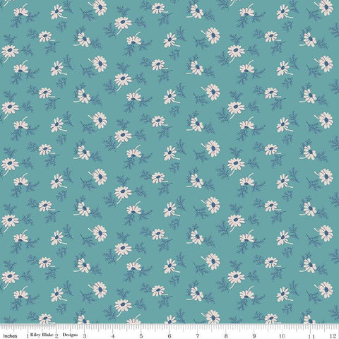 Image of the Home Town Holiday Pineflower Raindrop quilting cotton fabric by Riley Blake Designs. Features scattered flowers and leaves on a teal blue background.
Cute Little Fabric Shop