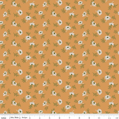 Image of the Home Town Holiday Pineflower Cider quilting cotton fabric by Riley Blake Designs. Features scattered flowers and leaves on a gold yellow orange background.
Cute Little Fabric Shop