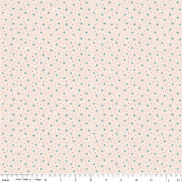 Image of the Home Town Holiday Sparkle Latte by Riley Blake Designs. Features scattered pin dots and asterisks on a light pink beige background. 
Cute Little Fabric Shop
