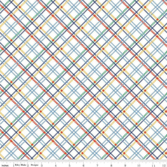 Image of the Always in Season Plaid Multi quilting cotton fabric by American Jane for Riley Blake Designs. Features a multicolored diagonal plaid pattern on a white background. 
Cute Little Fabric Shop