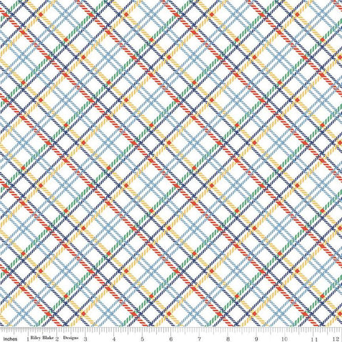 Image of the Always in Season Plaid Multi quilting cotton fabric by American Jane for Riley Blake Designs. Features a multicolored diagonal plaid pattern on a white background. 
Cute Little Fabric Shop