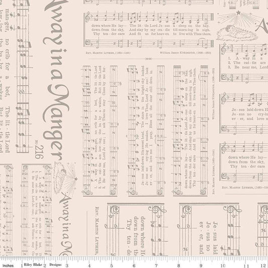 Image of the Home Town Holiday Caroling Latte by Riley Blake Designs. Features the sheet music of Away in a Manger on a light cream pink background
Cute Little Fabric Shop