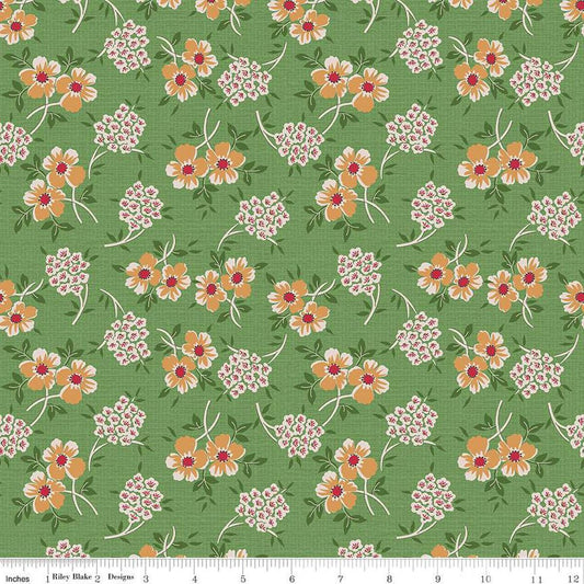 Image of the Home Town Holiday Floral Basil quilting cotton fabric by Riley Blake Designs. Features clustered flowers on a green background
Cute Little Fabric Shop