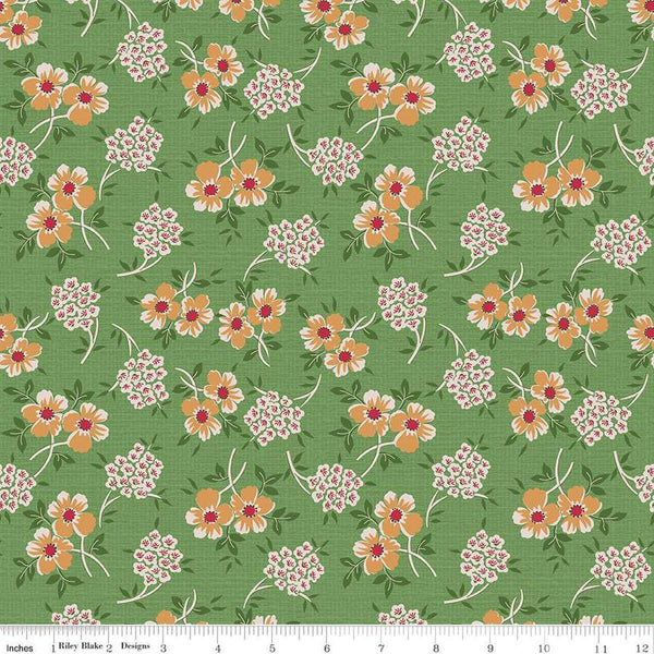 Image of the Home Town Holiday Floral Basil quilting cotton fabric by Riley Blake Designs. Features clustered flowers on a green background
Cute Little Fabric Shop