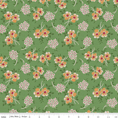 Image of the Home Town Holiday Floral Basil quilting cotton fabric by Riley Blake Designs. Features clustered flowers on a green background
Cute Little Fabric Shop