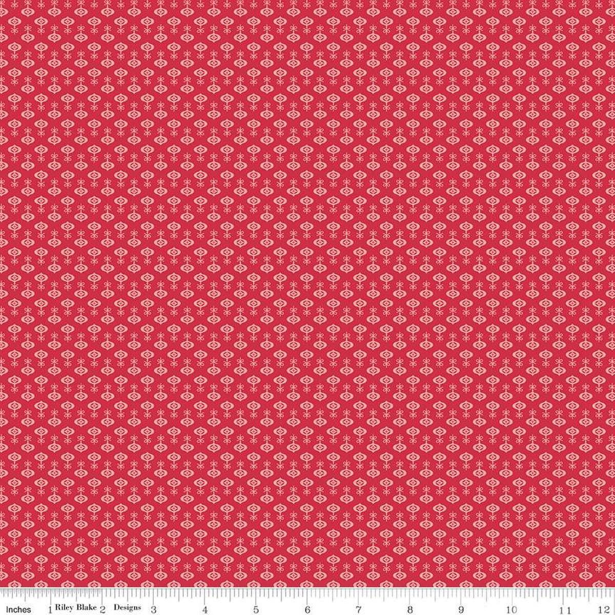 Image of the Home Town Holiday Ornaments Riley Red quilting cotton fabric by Riley Blake Designs. Features an array of ornaments on a red background
Cute Little Fabric Shop