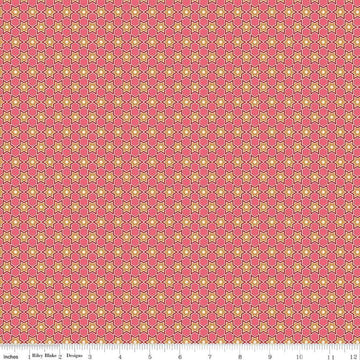 Image of the Home Town Holiday Star Tea Rose quilting cotton fabric by Riley Blake Designs. Features geometric stars on a coral pink background.
Cute Little Fabric Shop