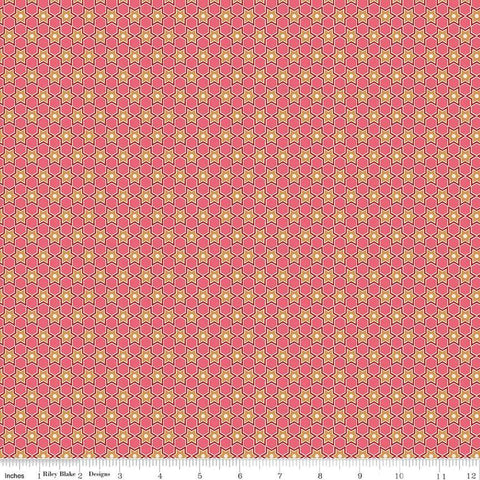 Image of the Home Town Holiday Star Tea Rose quilting cotton fabric by Riley Blake Designs. Features geometric stars on a coral pink background.
Cute Little Fabric Shop