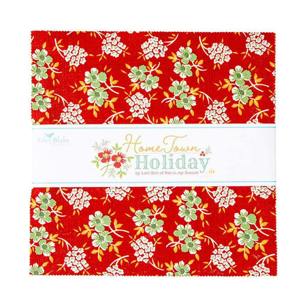 Image of the Home Town Holiday 10&quot; Stacker Bundle quilting cotton fabric by Riley Blake Designs. 
Cute Little Fabric Shop