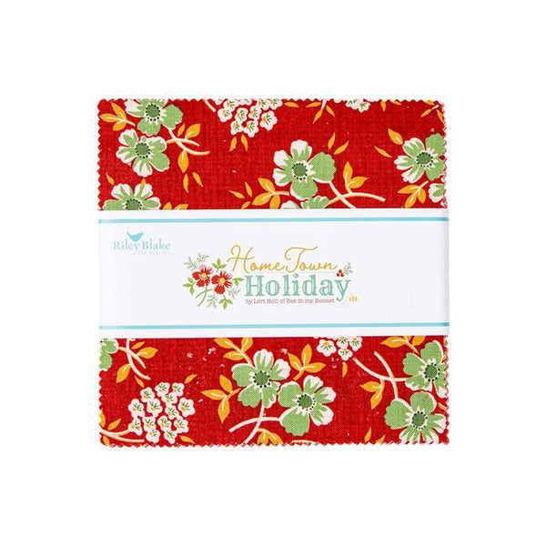 Image of the Home Town Holiday 5&quot; Stacker Bundle quilting cotton fabric by Riley Blake Designs. 
Cute Little Fabric Shop