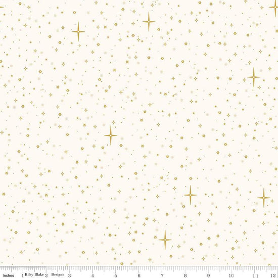 Image of the Christmas Wishes Starry Sky Cream quilting cotton fabric by Riley Blake Designs. Features scattered stars on a cream white background. 
Cute Little Fabric Shop