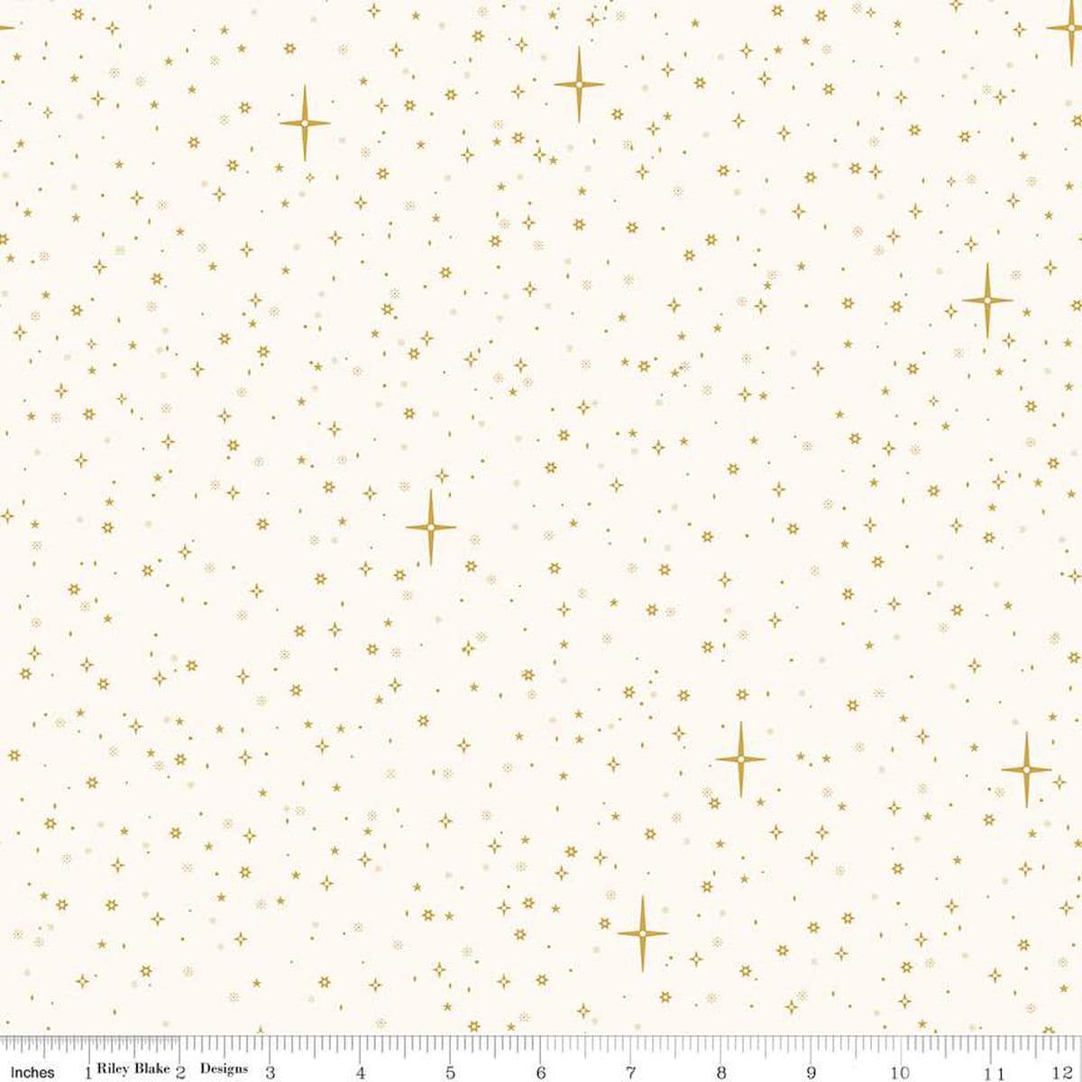 Image of the Christmas Wishes Starry Sky Cream quilting cotton fabric by Riley Blake Designs. Features scattered stars on a cream white background. 
Cute Little Fabric Shop