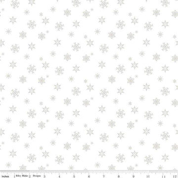 Image of the Christmas Wishes Snowflakes White on White quilting cotton fabric by Riley Blake Designs. Features scattered snowflakes on a white background. 
Cute Little Fabric Shop