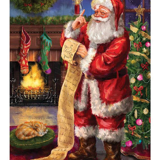 Image of the Christmas Wishes Santas List Panel digitally printed quilting cotton fabric by Riley Blake Designs. Features Santa reviewing his list.
Cute Little Fabric Shop