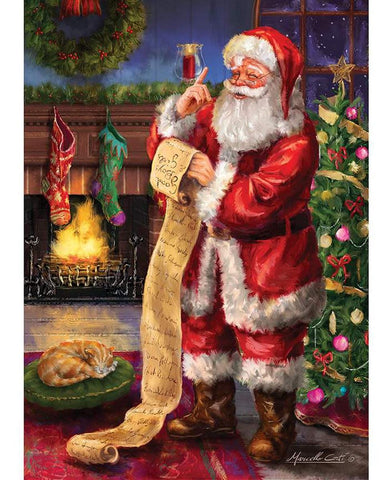 Image of the Christmas Wishes Santas List Panel digitally printed quilting cotton fabric by Riley Blake Designs. Features Santa reviewing his list.
Cute Little Fabric Shop