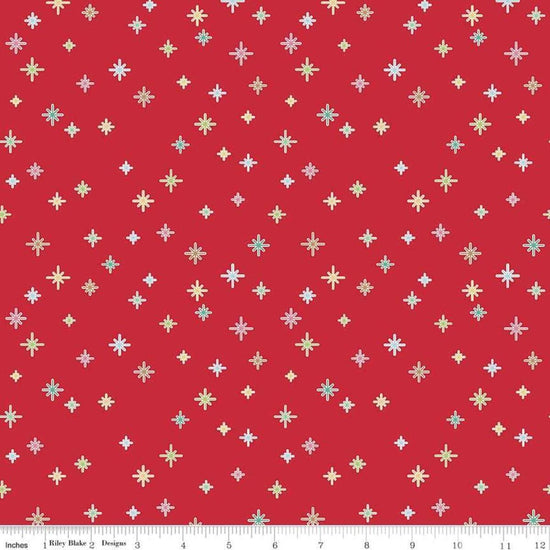 Image of the Cozy Christmas Sparkle Red quilting cotton fabric by Riley Blake Designs. Features sparkles scattered on a red background. 
Cute Little Fabric Shop