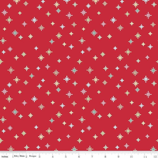 Image of the Cozy Christmas Sparkle Red quilting cotton fabric by Riley Blake Designs. Features sparkles scattered on a red background. 
Cute Little Fabric Shop