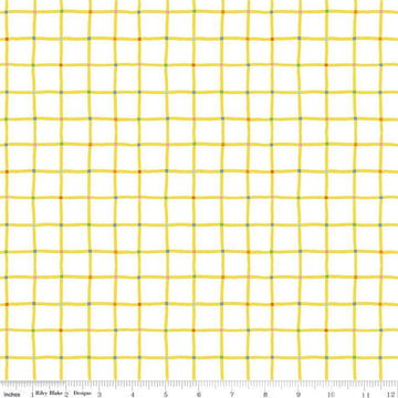 Image of the 100 Aker Woods Picnic Plaid White quilting cotton fabric by Jill Howarth for Riley Blake Designs. Features a large plaid yellow grid on a white grid.
Cute Little Fabric Shop