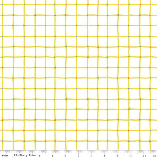 Image of the 100 Aker Woods Picnic Plaid White quilting cotton fabric by Jill Howarth for Riley Blake Designs. Features a large plaid yellow grid on a white grid.
Cute Little Fabric Shop
