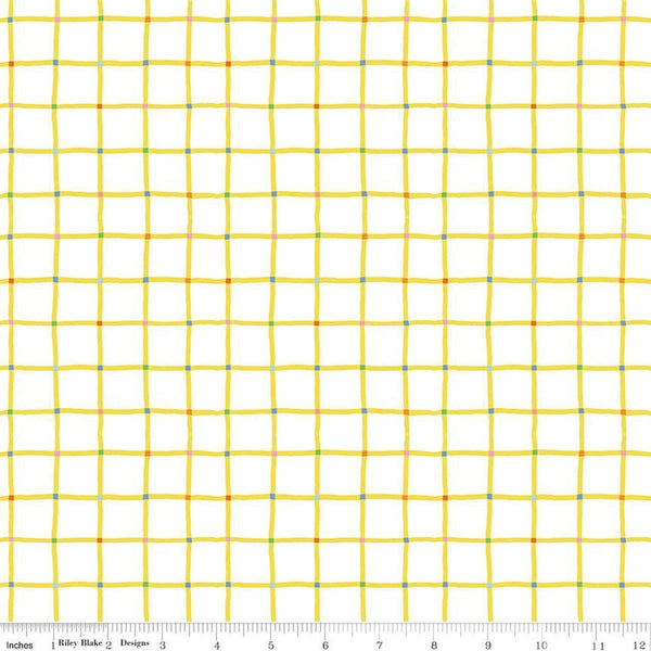 Image of the 100 Aker Woods Picnic Plaid White quilting cotton fabric by Jill Howarth for Riley Blake Designs. Features a large plaid yellow grid on a white grid.
Cute Little Fabric Shop