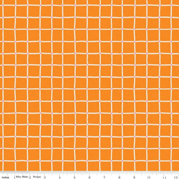 Image of the 100 Aker Woods Picnic Plaid Orange quilting cotton fabric by Jill Howarth for Riley Blake Designs. Features a large plaid white grid on an orange background.
Cute Little Fabric Shop