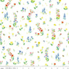 Image of the 100 Aker Woods Picnic Meadow White quilting cotton fabric by Jill Howarth for Riley Blake Designs. Features flowers with bees and butterflies on a white background. 
Cute Little Fabric Shop