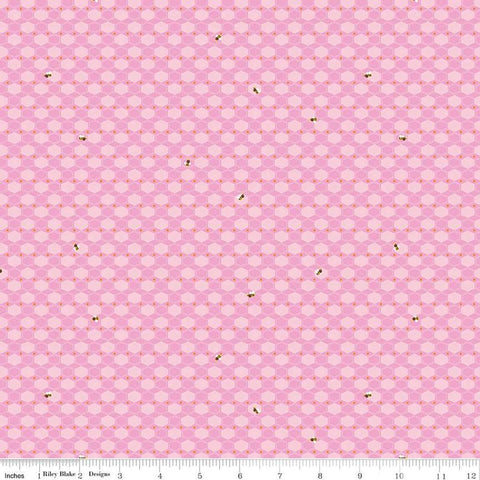 Image of the 100 Aker Woods Honey Hex Pink quilting cotton fabric by Jill Howarth for Riley Blake Designs. Features honeycomb and an occasional bumble bee on a pink background.
Cute Little Fabric Shop