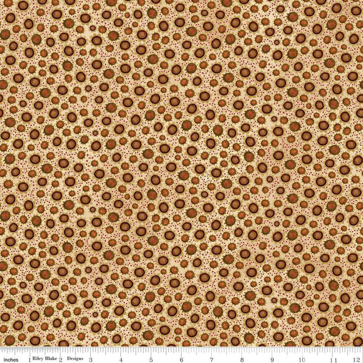 Image of the Bittersweet Farm Sunflowers Cornsilk quilting cotton fabric by Riley Blake Designs. Features scattered sunflowers of various sizes on a dotted cream background. 
Cute Little Fabric Shop