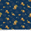 Image of the Honey Bees and Flowers Please Beehives Navy quilting cotton fabric by Tara Reed for Riley Blake Designs. Features  beehives, bees, honeycomb, and sunflowers on a navy blue background. 
Cute Little Fabric Shop