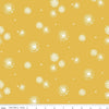 Image of the Honey Bees and Flowers Please Tonal Sunflowers Gold quilting cotton fabric by Tara Reed for Riley Blake Designs. Features scattered sunflowers and bees on a gold yellow background. 
Cute Little Fabric Shop