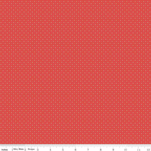 Image of the Always in Season Daisy Red quilting cotton fabric by American Jane for Riley Blake Designs. Features scattered dots on a light red background. 
Cute Little Fabric Shop