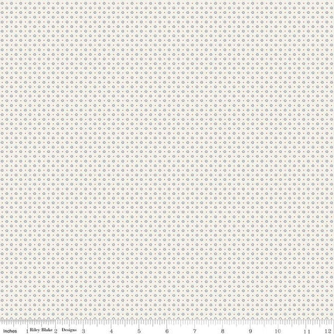 Image of the Always in Season Daisy Cream quilting cotton fabric by American Jane for Riley Blake Designs. Features scattered dots on a light cream background. 
Cute Little Fabric Shop