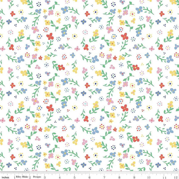 Image of the Always in Season Small Floral White quilting cotton fabric by American Jane for Riley Blake Designs. Features scattered blossoms on a white background. 
Cute Little Fabric Shop