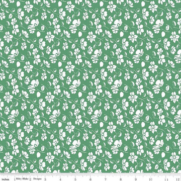 Image of the Always in Season Mono Floral Green quilting cotton fabric by American Jane for Riley Blake Designs. Features white floral sprigs on a medium green background. 
Cute Little Fabric Shop