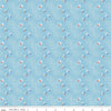 Image of the Always in Season Criss Cross Sky quilting cotton fabric by American Jane for Riley Blake Designs. Features occasional dots and leaves on a background with white criss-cross lines on a blue background. 
Cute Little Fabric Shop