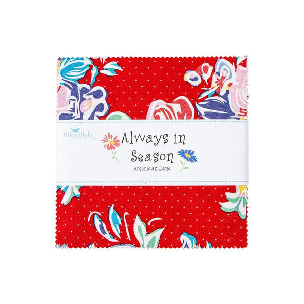 Image of the Always in Season 5 inch stacker by American Jane for Riley Blake Designs. Features floral fabrics in many colors. 
Cute Little Fabric Shop