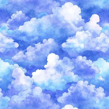 Image of the Lil Wizards Clouds Blue Quilting Cotton Fabric by QT Fabrics. Features blue and white clouds on an aqua background. 
Cute Little Fabric Shop