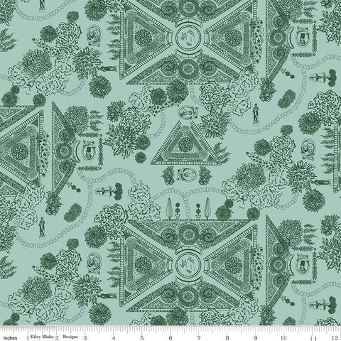 Image of the Mansfield Park Landscape Mint quilting cotton fabric by Riley Blake Designs. Features the mansfield park map on a teal background. 
Cute Little Fabric Shop