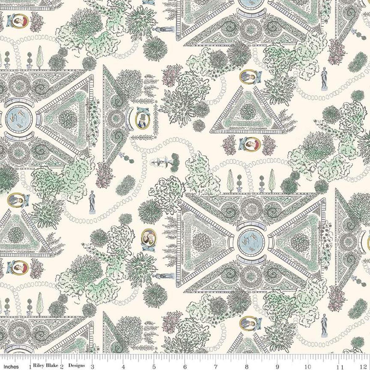Image of the Mansfield Park Landscape Cream quilting cotton fabric by Riley Blake Designs. Features the Mansfield park map on a cream background. 
Cute Little Fabric Shop
