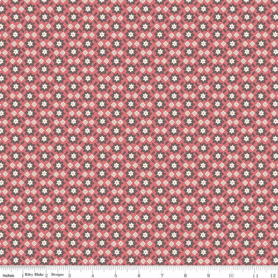 Image of the Mansfield Park Mrs. Norris quilting cotton fabric by Riley Blake Designs. Features geometric shapes on a pattered brown background. 
Cute Little Fabric Shop