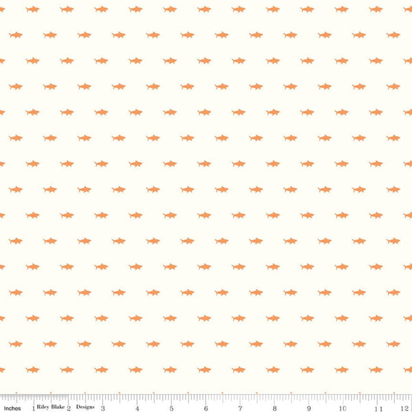 16" End of Bolt - SALE Riptide Shadows C10306 Orange - Riley Blake - Ocean Sea Sharks Shark Silhouettes Cream - Quilting Cotton Fabric