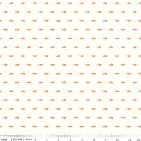 16" End of Bolt - SALE Riptide Shadows C10306 Orange - Riley Blake - Ocean Sea Sharks Shark Silhouettes Cream - Quilting Cotton Fabric