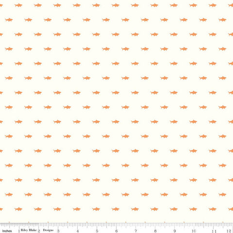 16" End of Bolt - SALE Riptide Shadows C10306 Orange - Riley Blake - Ocean Sea Sharks Shark Silhouettes Cream - Quilting Cotton Fabric