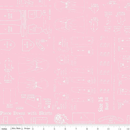 Image of the Wide Back Bee Backings & Borders Pattern Pink by Lori Holt for Riley Blake Designs. Features dress patterns on a pink background.
Cute Little Fabric Shop
