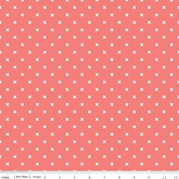 Image of the Bee Basics X Coral quilting cotton fabric by Lori Holt for Riley Blake Designs. Features white Xs on a coral pink background. 
Cute Little Fabric Shop