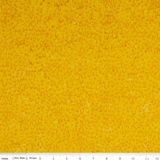 Image of the Expressions Batiks Elementals Dandelion fabric by Riley Blake Designs. Features a yellow fabric with arc patterns scattered across. 
Cute Little Fabric Shop